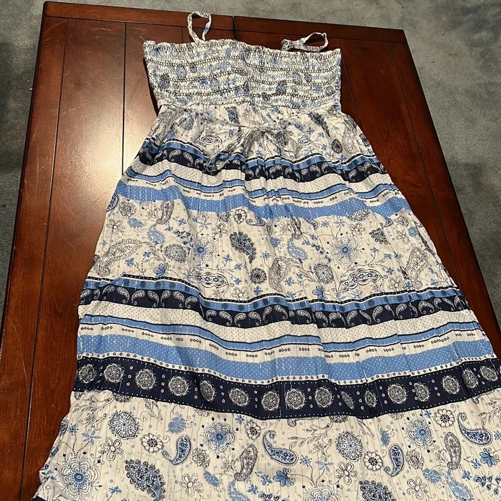 NWT Justice Maxi Dress Blue White Silver Metallic Stretchy Bodice Size 20